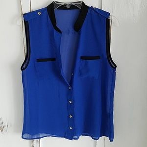 Blue and black tank top dress blouse